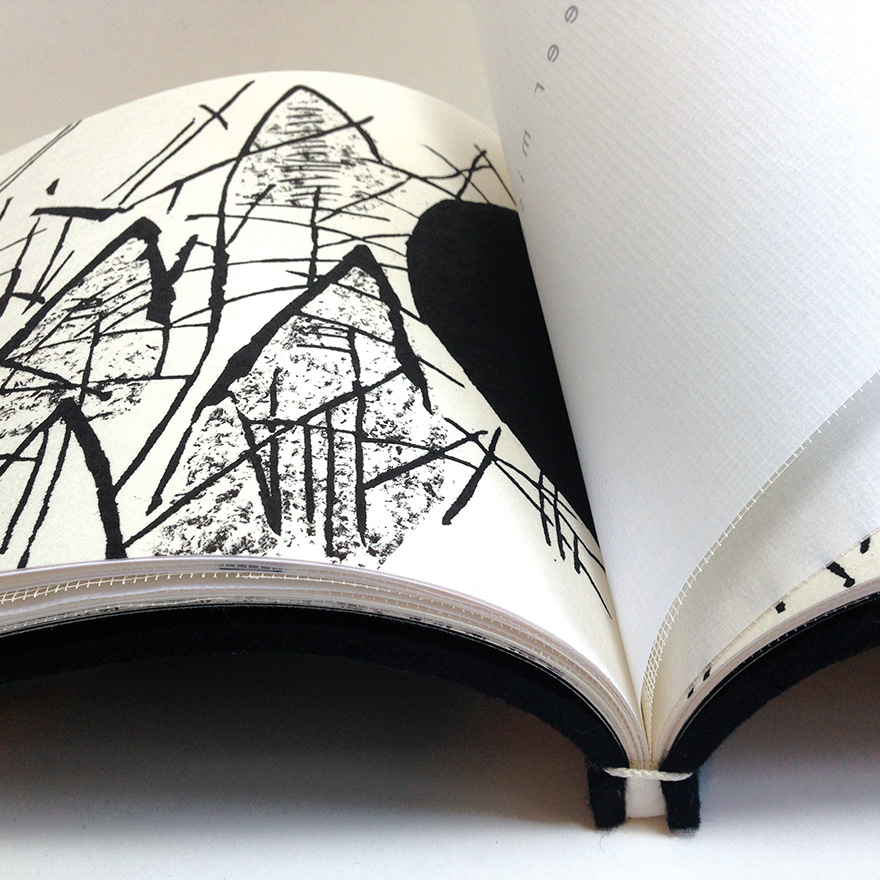 Künstlerbuch<br>»Ingeborg Bachmann · Wenn einer fortgeht«<br>Linolschnitte, Handsatz, Buchdruck<br>Japanische Bindung, 25 Exemplare